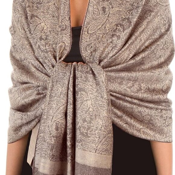 Two Tone Vintage Jacquard Paisley Pashmina Shawl Wrap Scarf Stole - Picture 1 of 6